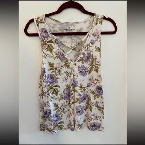 American Eagle Outfitters Purple Floral Tank Top Medium